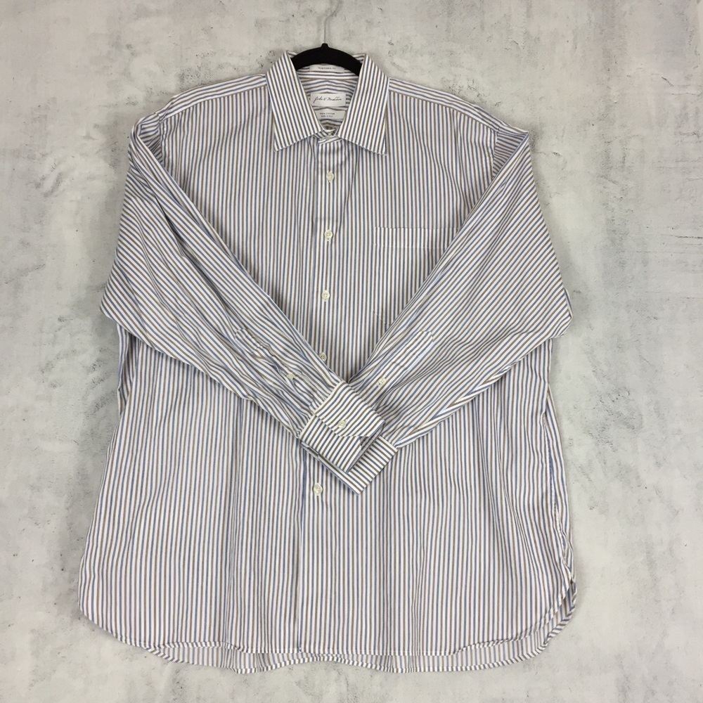 John W Nordstrom Traditional Fit Cotton Dress Shirt Sz Large Blue Brown Stripes